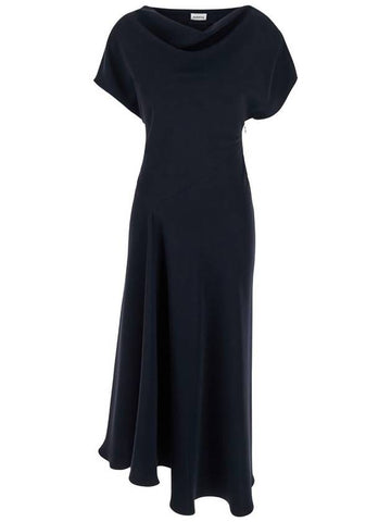 Midi Blue Dress With Draped Neckline In Fabric Woman - P.A.R.O.S.H. - BALAAN 1