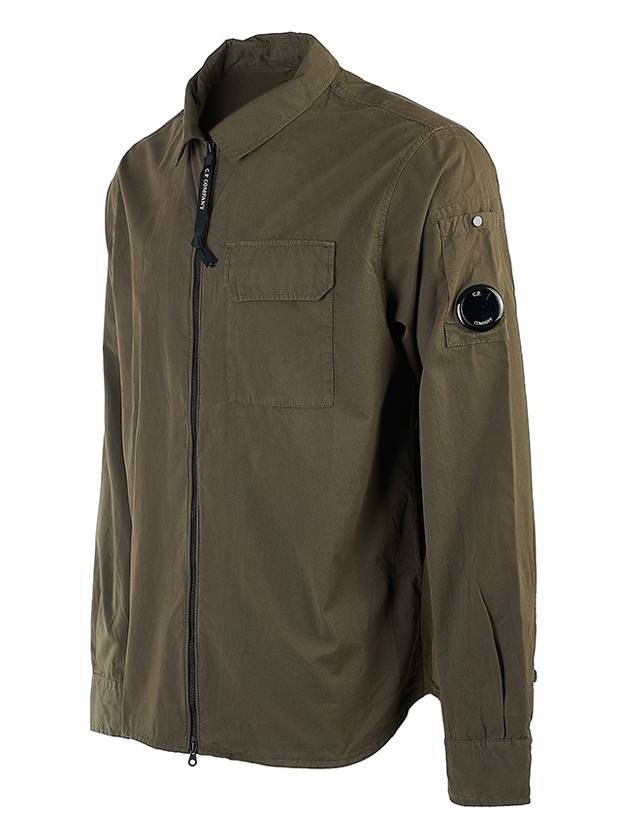 Gabardine Zip Up Long Sleeve Shirt Green - CP COMPANY - BALAAN 3