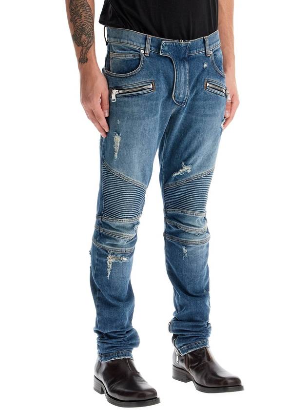 Biker Fade Denim Skinny Jeans Blue - BALMAIN - BALAAN 3