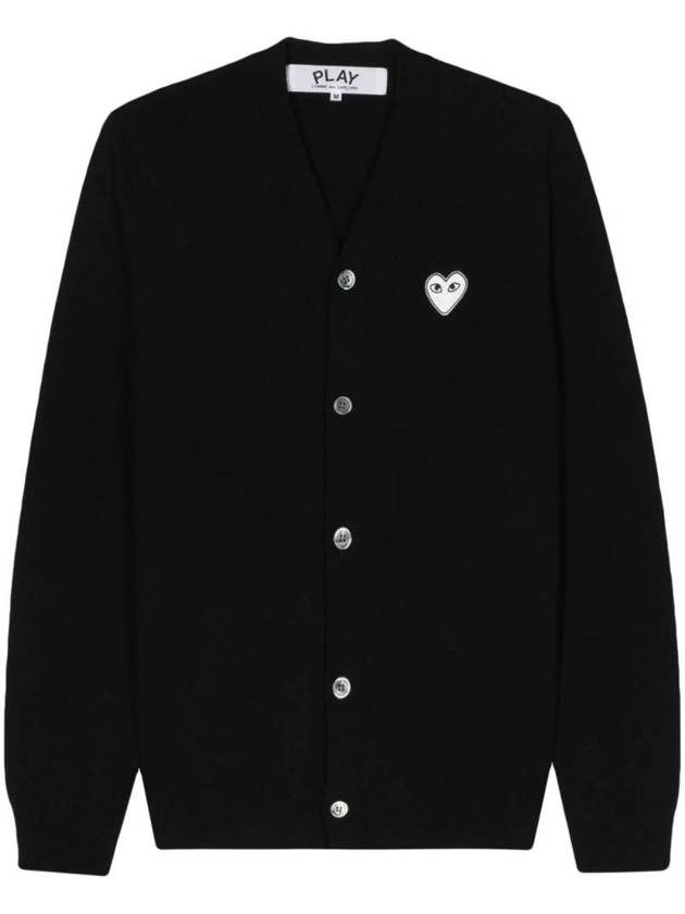 White Heart Wappen V-Neck Wool Cardigan Black - COMME DES GARCONS PLAY - BALAAN 1