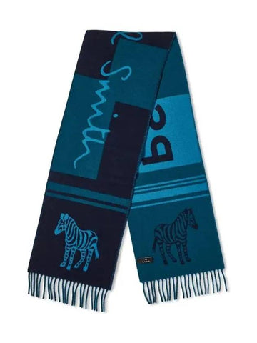 Zebra Logo Wool Muffler Blue M2A 150T M749 47 - PAUL SMITH - BALAAN 1