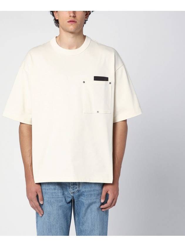 Leather Detailing Short Sleeve T-Shirt Ivory - BOTTEGA VENETA - BALAAN 2