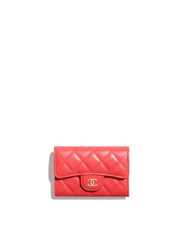 Classic Lambskin Flap Card Holder Red Champagne Gold - CHANEL - BALAAN 1