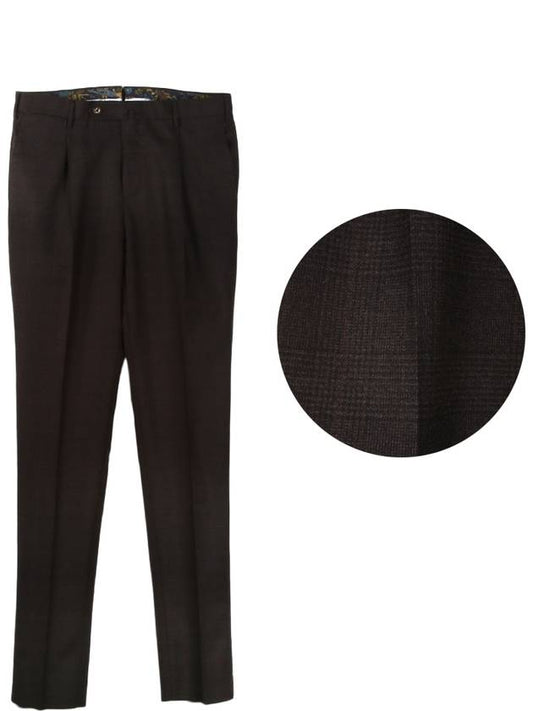 Virgin wool check pleated brown pants - PT TORINO - BALAAN 1