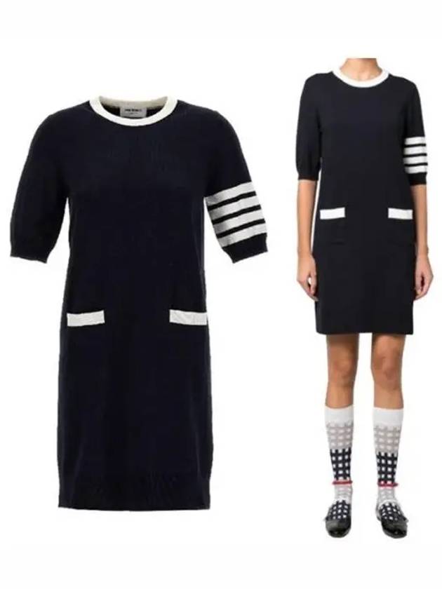 Diagonal Hector Outline Short Dress Navy - THOM BROWNE - BALAAN 2