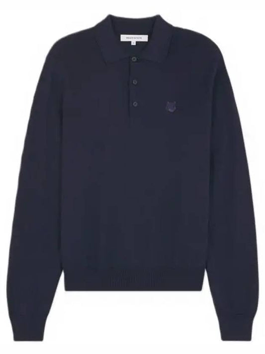 Fox Motif Knitted Polo Shirt Ink Blue - MAISON KITSUNE - BALAAN 2