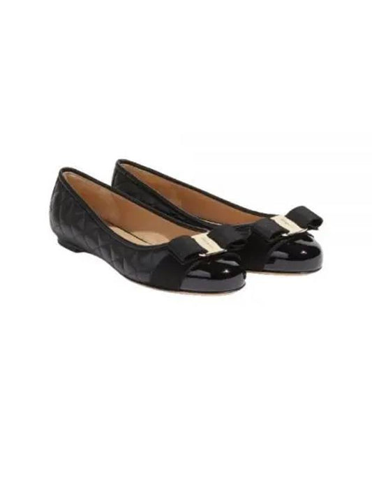 Varina Quilting Leather Ballet Flat Black - SALVATORE FERRAGAMO - BALAAN 2