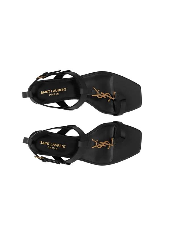 Cassandra Smooth Leather Flat Sandals Black - SAINT LAURENT - BALAAN 3