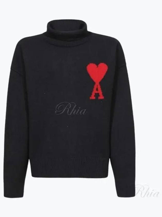 Intarsia Heart Logo Turtleneck Black - AMI - BALAAN 2