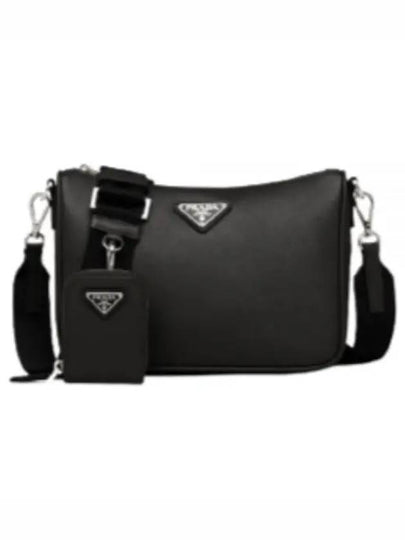 Triangle Logo Re-Nylon Saffiano Leather Shoulder Bag Black - PRADA - BALAAN 2