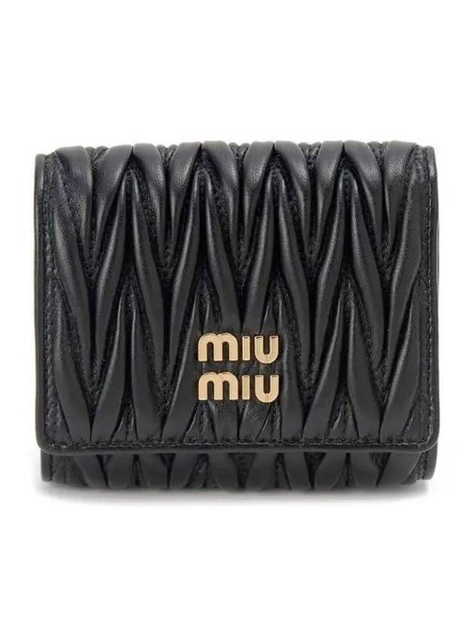 Matelasse Logo Nappa Leather Half Wallet Black - MIU MIU - BALAAN 2