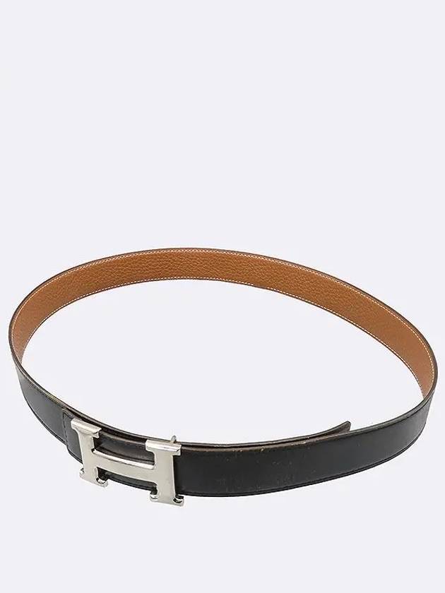 Silver H buckle black brown leather double sided men s belt - HERMES - BALAAN 2