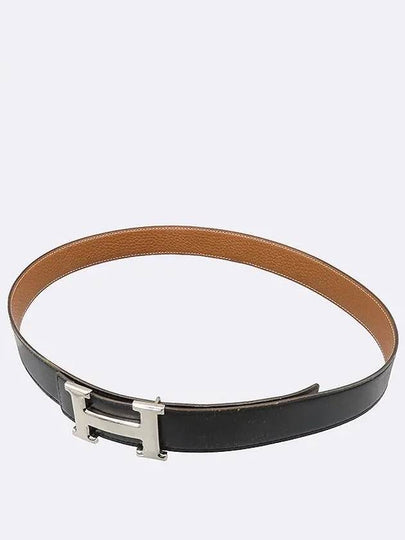 Silver H buckle black brown leather double sided men s belt - HERMES - BALAAN 2