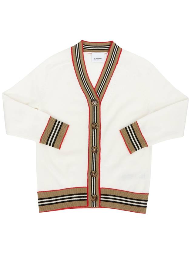 Kids Icon Stripe Trim Wool Cardigan Ivory - BURBERRY - BALAAN 2