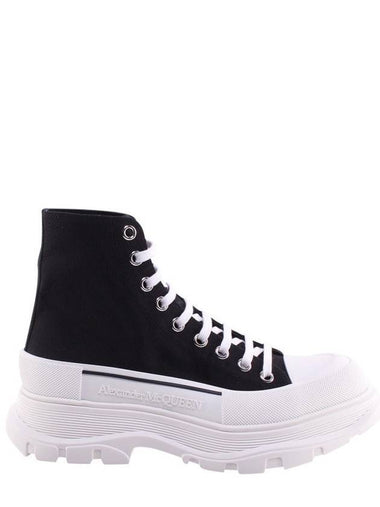 Men's Tread Lace-Up High Top Sneakers Black White - ALEXANDER MCQUEEN - BALAAN 1