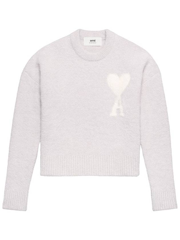 Heart Logo Intarsia Knit Top Earl Grey Ivory - AMI - BALAAN 2