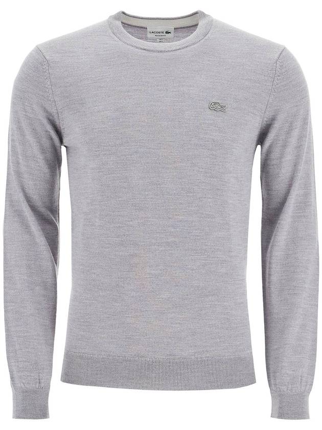 Merino Wool Crew Neck Knit Top Grey - LACOSTE - BALAAN 2