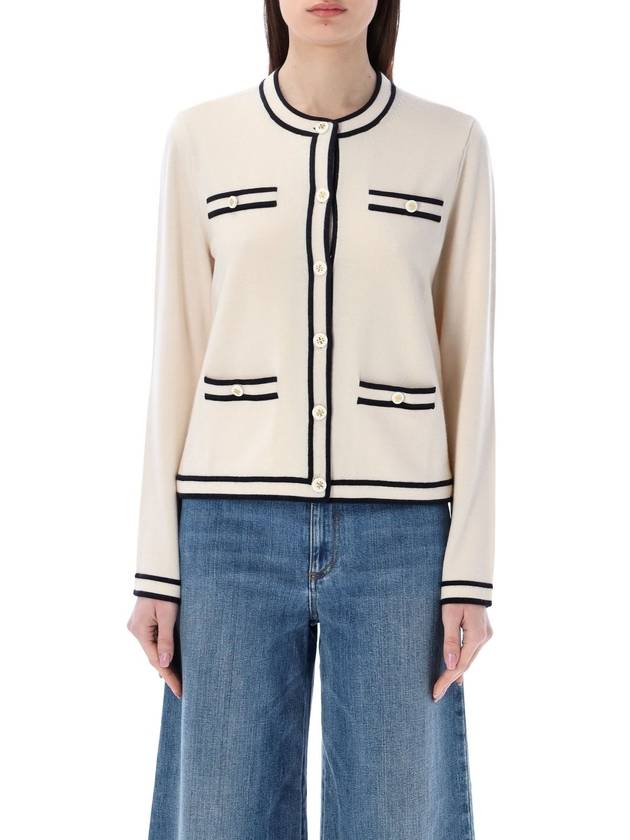 Kendra Button-Up Crew Neck Cardigan Ivory - TORY BURCH - BALAAN 5