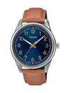 Number Dial Waterproof Leather Watch Blue Brown - CASIO - BALAAN 2