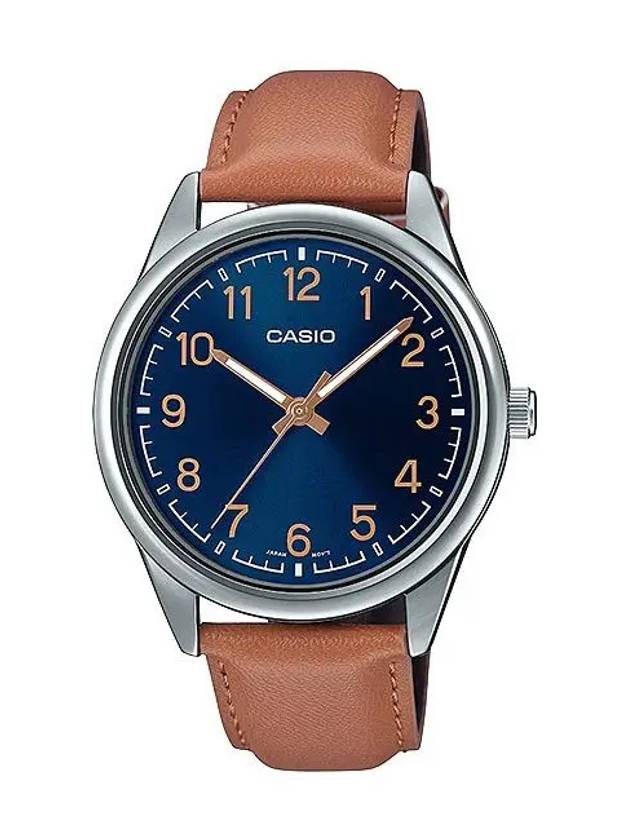 Number Dial Waterproof Leather Watch Blue Brown - CASIO - BALAAN 2