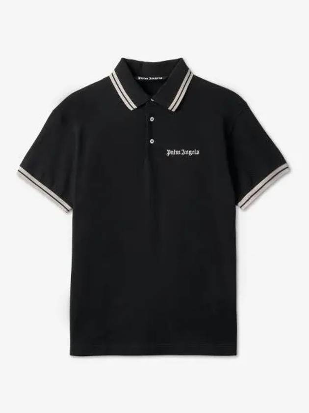 Embroidered Logo Polo Shirt Black - PALM ANGELS - BALAAN 2