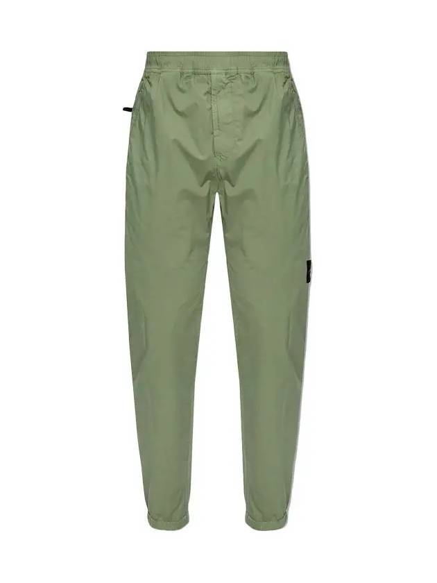 Men's Compass Patch Light Stretch Cotton Canvas Track Pants  Sage Green - STONE ISLAND - BALAAN 3