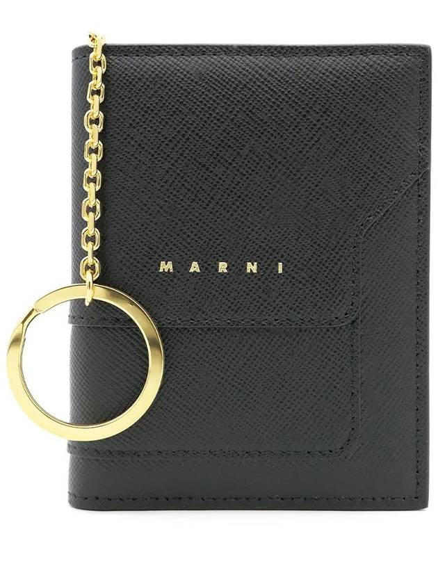 Logo Stamp Leather Half Wallet Black - MARNI - BALAAN 2