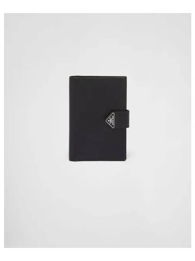 Triangle Logo Saffiano Leather Passport Wallet Black - PRADA - BALAAN 1