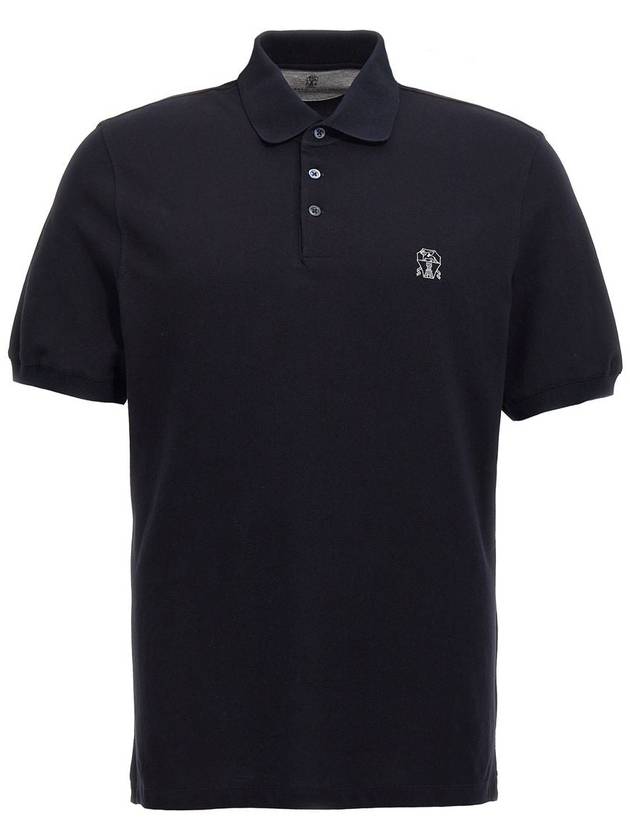 Printed Logo Cotton Polo Shirt Navy - BRUNELLO CUCINELLI - BALAAN 2