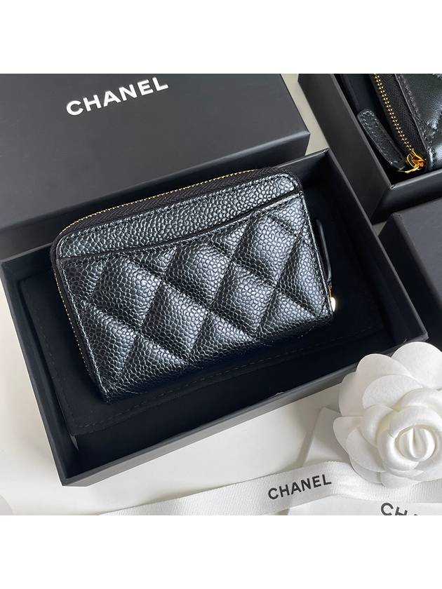 Classic Zipped Coin Purse Grained Calfskin & Gold Black - CHANEL - BALAAN 6