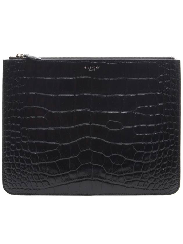 Crocodile Pattern Leather Clutch Bag Black - GIVENCHY - BALAAN.