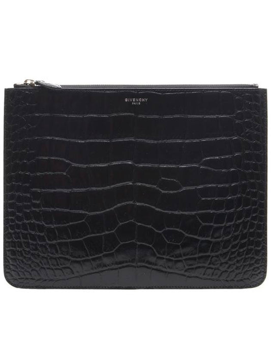 Crocodile Pattern Leather Clutch Bag Black - GIVENCHY - BALAAN.