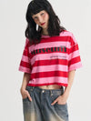 Stripe Crop Loosefit Half Sleeve T Shirt Pink - SORRY TOO MUCH LOVE - BALAAN 1