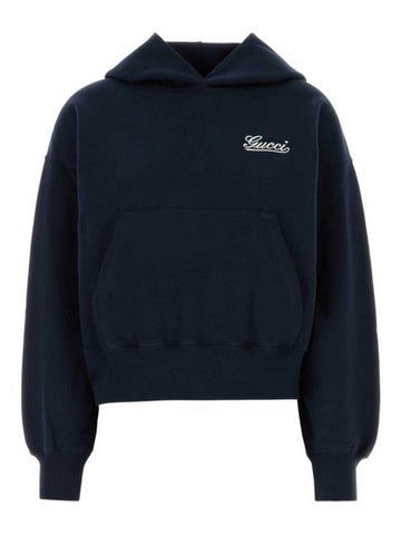 Embroidered Cotton Hoodie Blue Navy - GUCCI - BALAAN 1