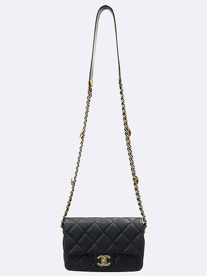 Chanel AS3369 Black Color Caviar Skin Gold Metal Coin Double Chain Small Flap Shoulder Bag - CHANEL - BALAAN 2