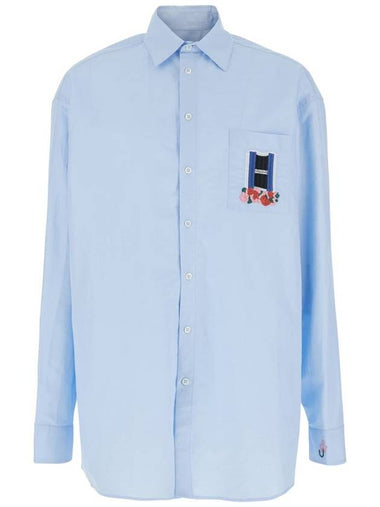 Light Blue Shirt With Classic Collar And Embroidery Detail On Front And Cuff In Linen And Cotton Blend Man - JW ANDERSON - BALAAN 1