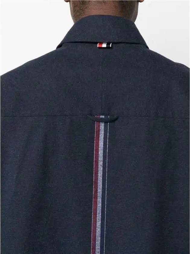 Back Stripe Oversize Cotton Flannel Long Sleeve Shirt Navy - THOM BROWNE - BALAAN 6