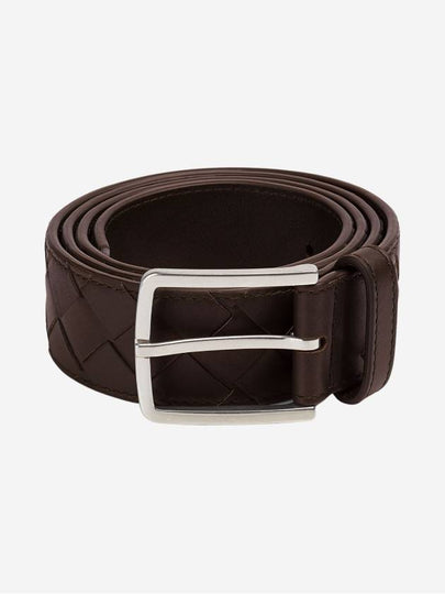 Intrecciato Leather Belt Dark Brown - BOTTEGA VENETA - BALAAN 2