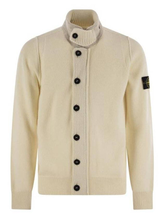 Wappen High Neck Button Up Wool Cardigan Beige - STONE ISLAND - BALAAN 1