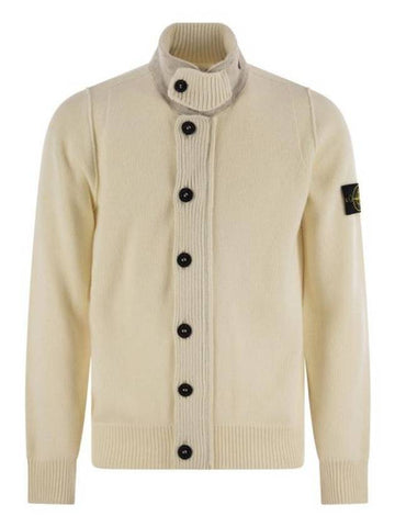 Wappen High Neck Button Up Wool Cardigan Beige - STONE ISLAND - BALAAN 1