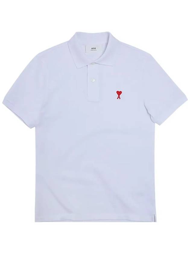 Small Heart Logo Polo Shirt White - AMI - BALAAN 6