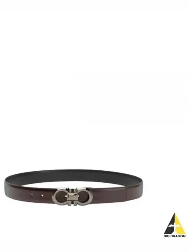 Reversible Adjustable Gancini Leather Belt Black Dark Brown - SALVATORE FERRAGAMO - BALAAN 2