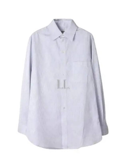 Striped Cotton Poplin Monogram Long Sleeve Shirt Blan Bleu - SAINT LAURENT - BALAAN 2