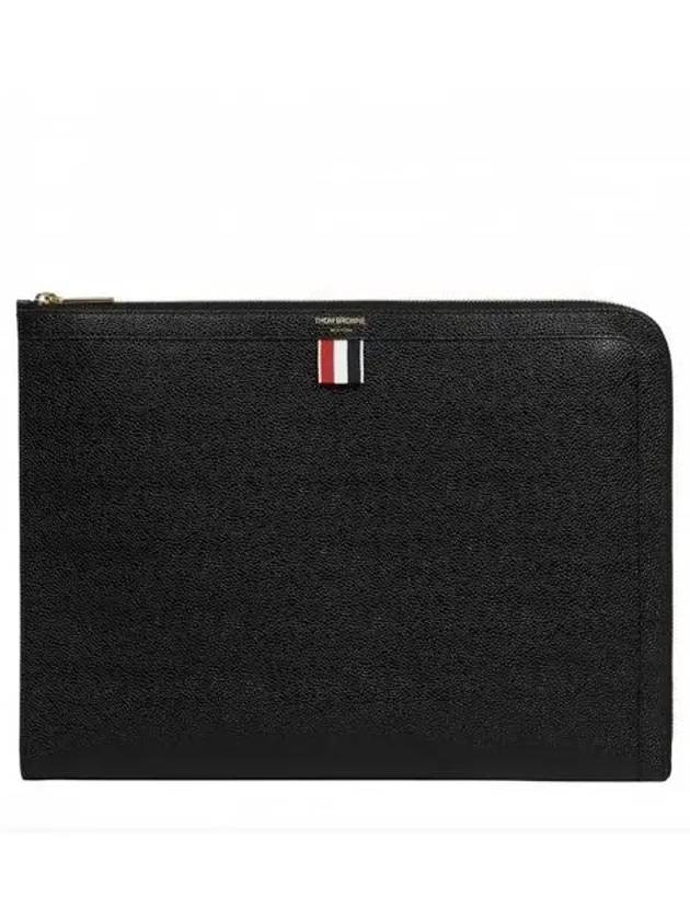 Three Stripes Tab Pebble Document Folio Clutch Bag Black - THOM BROWNE - BALAAN 2