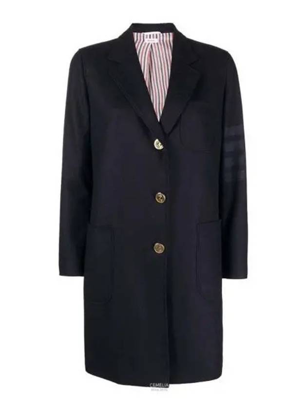 Flannel Sack 4 Bar Wool Cashmere Single Coat Navy - THOM BROWNE - BALAAN 2