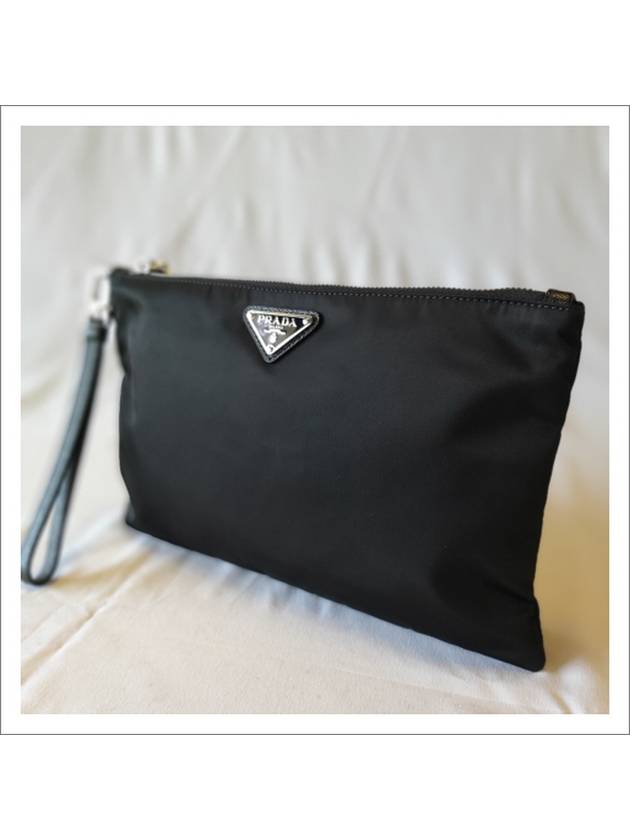 Re-Nylon and Saffiano Leather Clutch Bag Black - PRADA - BALAAN 3