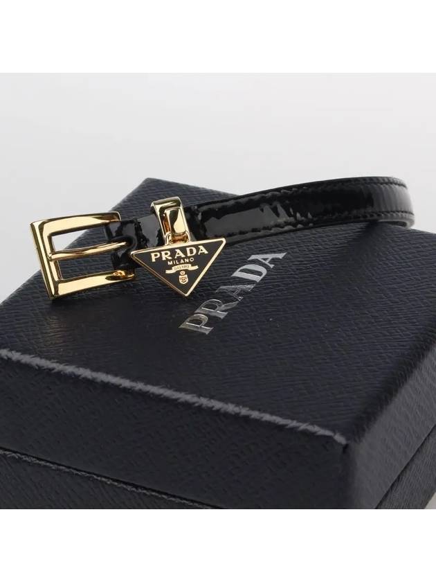 Saffiano Triangular Logo Buckle Leather Bracelet Black - PRADA - BALAAN 5