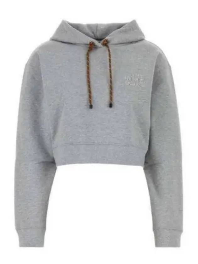 Logo Drawstring Crop Cotton Hoodie Grey - MIU MIU - BALAAN 2