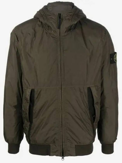 Men's Garment Dyed Crinkle Reps Recycled Nylon Primaloft TC Hooded Jacket Olive Green - STONE ISLAND - BALAAN 2