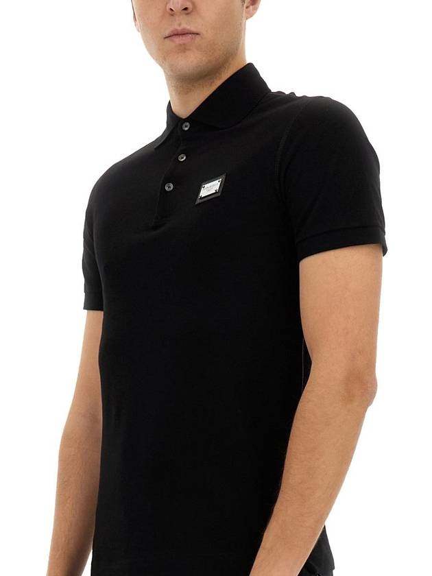 Men's Logo Plaque Cotton PK Shirt Black - DOLCE&GABBANA - BALAAN 5